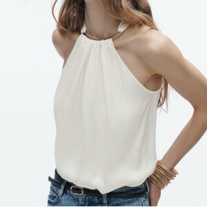 Zara Satin Effect Halter with Gold Metal Collar